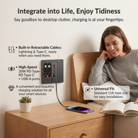 Prise murale rétractable de type 118 avec câble Lightning intégré, chargeur rapide 20W PD USB type C