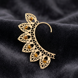 Manchette d'oreille en laiton en pierre naturelle, bijoux en forme d'oeil de tigre, vente en gros, mode 2023 - Product Image 3