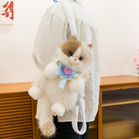 Peluche de chat réaliste, jouet en peluche chat simulation réaliste, sac à dos en peluche chat moelleux avec son pour enfants, cadeau