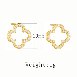 Moda basit Hollow dört yapraklı yonca saplama küpe S925 gümüş şanslı yonca zirkonya Cz küpe kadin güzel takı için - Product Image 3