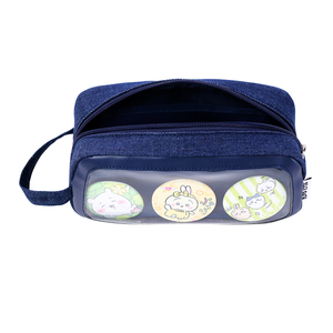 Estuche para lápices SENDA de nailon azul con cremallera y diseño de pegatinas de animales adorables para almacenamiento en la escuela u oficina - Product Image 4
