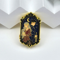Ensemble de badges en émail souple sur le thème du couple, livre magique et dragon noir, pour roman fantastique personnalisé