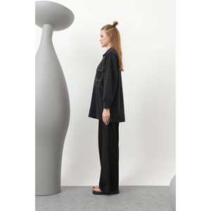 Ensemble en tricot pour femme avec détails de couture et poches, manches longues, décontracté, toutes saisons, indigo marine, S L - Product Image 4