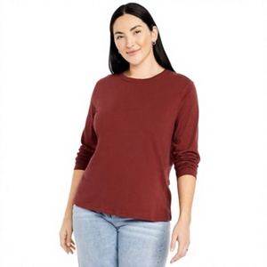 Camiseta de Manga Larga para Mujer, Cuello Redondo, Estilo Básico Informal, Tela Jersey Suave, Fabricante OEM, Proveedor Mayorista - Product Image 1