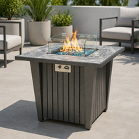 Table de foyer au gaz naturel de 32 pouces, 50000 BTU, foyer carré en fer avec pare-vent en verre, écologique, pour patio/jardin/cour - Gris