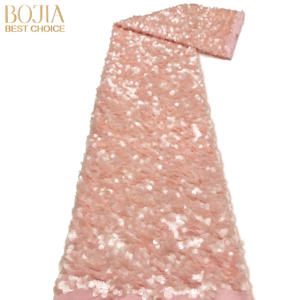 Ткань BOJIA: африканское кружево, вышитое бисером, сетчатое, для свадебных и праздничных нарядов, средней плотности, в наличии, полиэстер, с пайетками - Product Image 5