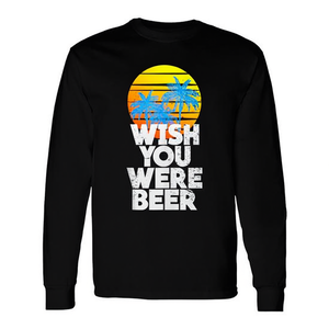 Camiseta de manga larga con diseño de palmeras al atardecer en la playa, Wish You Were Beer - Product Image 2
