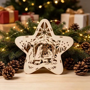 Étoile <span class=keywords><strong>de</strong></span> Noël en bois avec lumière LED, scène <span class=keywords><strong>de</strong></span> la Nativité découpée au laser, décoration <span class=keywords><strong>de</strong></span> table 3D, 22 cm, décoration <span class=keywords><strong>de</strong></span> maison pour les fêtes - Product Image 1
