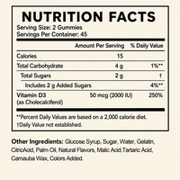 Gummies de Vitamine D3 pour Adultes 2000 UI 50 µg Saveur Fraise Pêche Mangue Complément Alimentaire 90 Unités avec Arômes Naturels de Fruits