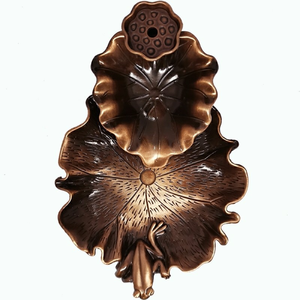 Quemador de Incienso de Cobre Antiguo con Diseño Personalizado, Estufa de Incienso con Diseño de Estanque de <span class=keywords><strong>Loto</strong></span>, Artesanía en Metal - Product Image 4