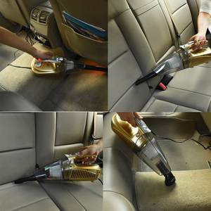Aspiradora portátil para coche con bomba de aire, funciona con batería de 12V, diseño con cable en color dorado para limpieza de vehículos. - Product Image 2