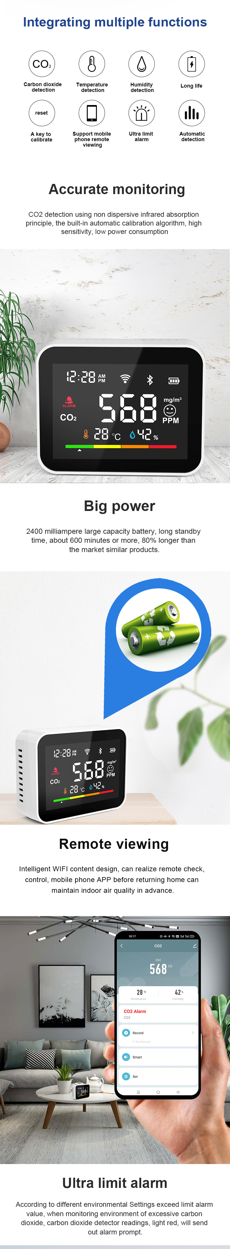 High accuracy desktop mini model high quality CO2 monitor Indoor area Air monitor for taking care healthy CO2 Meter NDIR Sensor