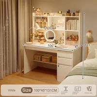 Commode de chambre à coucher simple et moderne deux-en-un de style crème, bureau d'ordinateur en chêne avec miroir éclairé, coiffeuse intégrée