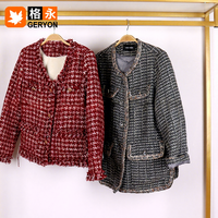 Jaket Vest Blazer Wanita Gaya Prancis Tweed Boucle Bekas Musim Dingin, Pakaian Bekas Grosir
