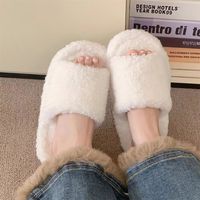 Nuevas pantuflas gruesas y cálidas de felpa de Panda para mujer, pantuflas de algodón antideslizantes para interiores de invierno con puntera y estilo Ins