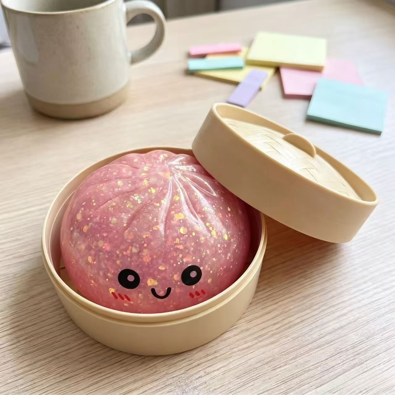 Panier vapeur rose visage souriant en poudre d'or-85 cm