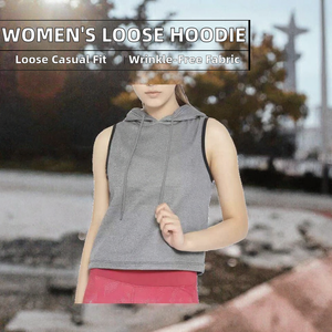 Impression de logo personnalisé, sweat à capuche sans manches pour femme, pull-over court décontracté, couleur unie, vêtements de sport - Product Image 2