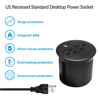 Tomacorriente Redondo para Mesa con USB Integrado, Oculto, Empotrado, Estándar Americano, Enchufe de Escritorio