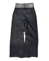Jean baggy noir délavé pour homme, imprimé léopard, patchwork, effet usé, coupe large, style streetwear