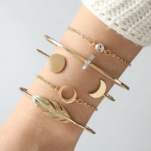 5 cái/bộ Vàng Mạ Vòng Đeo Tay Thiết Lập Đồ Trang Sức Thời Trang Có Thể Điều Chỉnh Vòng Đeo Tay Quyến Rũ Lá Pha Lê Mặt Trăng Vòng Đeo Tay Vòng Đeo Tay Cho Phụ Nữ - Product Image 3