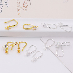 Crochets d'oreille en cuivre plaqué or 18 carats avec pierres de zircon pour la fabrication de boucles d'oreilles, formes variées, composants de bijoux - Product Image 1