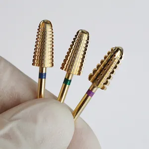 3XC Gold Volcano Bit No Vibration Fast Acrylic Hard Gel Remove Manicure Tool 2 Way Tungsten Carbide Nail Drill Bits