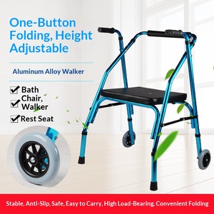 Déambulateur en alliage d'aluminium pour personnes âgées, aide à la marche antidérapante avec siège de repos extérieur, aide à la rééducation pour personnes handicapées et patients victimes de fracture - Product Image 3