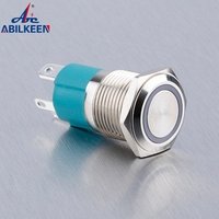 Tombol Tekan logam 16MM saklar IP67 tahan air 12V LED on OFF Latching tombol tekan saklar daya dengan 2 Pin Terminal Solder