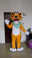 Costume de mascotte léopard fait main, personnage de dessin animé en peluche, avec bandana bleu, à vendre