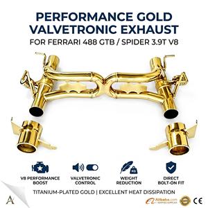 Section de silencieux arrière en acier inoxydable plaqué or Vortex avec embouts pour Ferrari 488 GTB Spider 3.9T V8 2015-2019 Mod - Product Image 1