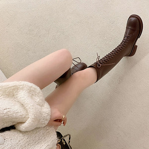 Cialisa sonbahar kış diz yüksek çizmeler düz <span class=keywords><strong>Strappy</strong></span> platformu tıknaz topuklar kalın tabanlı kadın çizmeler kadın ayakkabıları 2022 - Product Image 3