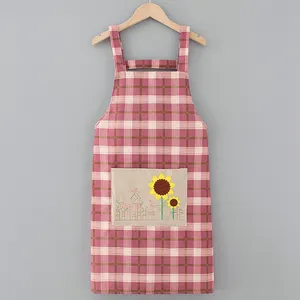 Plaid aprons 100% cotton breathable shoulder strap apron for women restaurant kitchen wok clothes custom logo