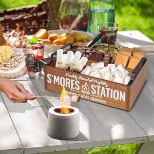 Wooden S'Mores Station <b>Box</b> With Handles And Compartments For Outdoor <b>Camping</b> Picnic Snack <b>Storage</b> - Product Image 1
