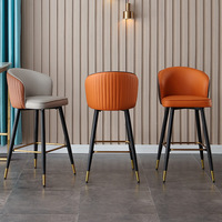 Chaise de bar nordique, luxe léger, tabouret de bar orange à pieds hauts pour restaurant