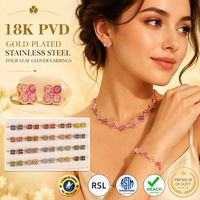 Boucles d'oreilles trèfle en cristal multicolore de luxe léger, en acier inoxydable plaqué or 18 carats PVD, boucles d'oreilles tennis arc-en-ciel, bijoux pour femmes