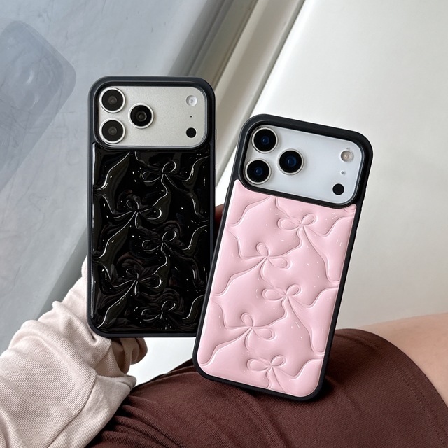 2026 New Embossed Bow-Knot 3D Puff Phone Case Fully Protective Drop-Resistant for iPhone 17/16/15 Pro Max