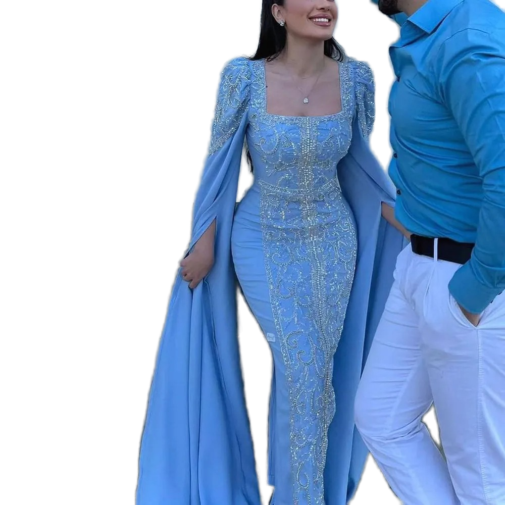 French-Style Satin Blue Beaded Fishtail Dress Elegant Luxury for Annual  Meeting Hosts New Evening Dress La72050| Alibaba.com