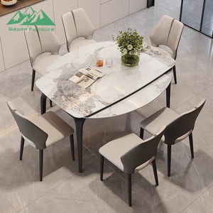 Luxury Italian Minimalist Sintered Stone Dining <b>Table</b>, Smart Extendable Round to Square <b>Table</b> for Small Apartments Xyl-cz041 Sma - Product Image 1