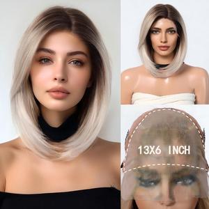 Nouveaux produits Perruques Lace Front HD 13x6 Obmer <span class=keywords><strong>Blond</strong></span> Platine Bob, Cheveux Synthétiques, Raie Libre, Ligne de Cheveux Naturelle, Perruque Invisible - Product Image 2