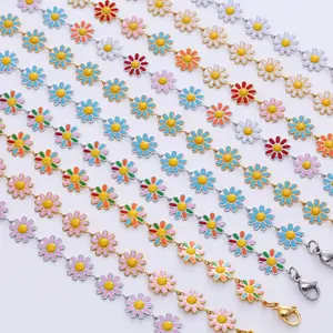 SL22373 Bohemia Plating Enamel Colorful Daisy Flower Stainless Steel Bracelet Women Fashion Jewelry Wholesale