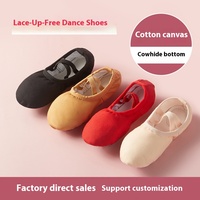 Chaussures de danse pour enfants pour filles à lacets gratuits à semelle souple conception de griffe de chat chaussures de ballet de pratique en toile avec semelle intérieure en caoutchouc