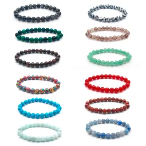 Preço de fábrica Vários Polido Vários Rodada Beads Pulseira 8mm Real Gemstone Crystal Beads Bangle para As Mulheres Jóias