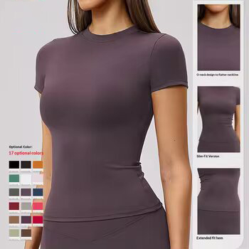 Spring T-shirt Quick-dry Yoga Wear Spandex/Nylon Tight-fitting Short-sleeve Fitness Top Cover-up Outdoor Running Sports