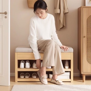 <span class=keywords><strong>Banc</strong></span> à <span class=keywords><strong>chaussures</strong></span> moderne minimaliste en bois massif avec siège intégré, design extra-étroit, <span class=keywords><strong>rangement</strong></span> multifonctionnel - Product Image 1