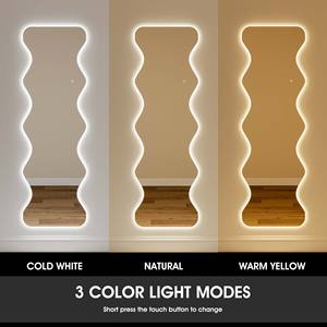 壁挂式亚克力长发沙龙地板敷料，带浅色不规则装饰发光二极管长度波浪形全身镜 - Product Image 3