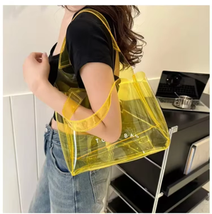 Custom logo Large Clear Plastic PVC Shoulder Crossbody <strong>Travel</strong> Tote Bag Candy Color Transparent Jelly Shopping Bags for Beach - Product Image 4