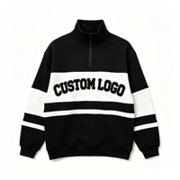 Sweatshirt Pria Warna Blok Kerah Berdiri dengan Bordir Chenille Custom, Pullover Bergaris Streetwear