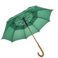 Parapluie droit en bois massif vert à 8 baleines avec manche courbé, parapluie promotionnel vert uni avec logo personnalisé, résistant au vent fort
