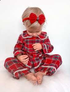Personalizado Buffalo Plaid Navidad hermano conjunto de pijamas a juego rojo Plaid estampado franela Pijamas bebé niña camisón - Product Image 3