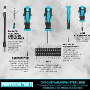 Jeu de tournevis professionnel 43 pièces avec embouts magnétiques, cruciformes, en T et Phillips pour outils de réparation DIY - Product Image 3